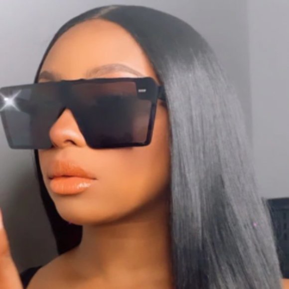 Shiny Black Square Oversized Sunglasses Rectangular Rimless Mirror Sunglasses - Picture 3 of 8